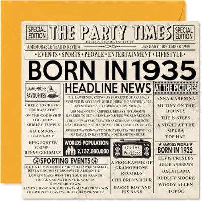 Abbildung von Geburtstagskarte zum 89. Geburtstag für Männer und Frauen, Zeitung &quot;Born in 4,914.9 cm Happy 89 Großvater, Oma, Vintage, Retro, Back 1935, 145 mm x mm,