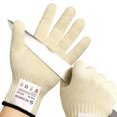 Abbildung von Schwer LEVEL A9/F Schnittschutzhandschuhe, ultimativer Schnittschutz nach den höchsten US amerikanischen und europäischen Standards, PFAS frei, zum Schneiden von Fleisch, Austernschütten(beige,L)