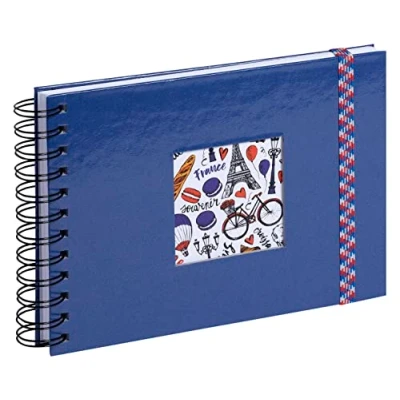 Abbildung von Exacompta 15136E Fotoalbum mit Spiralbindung FRENCH&#039;CLASS 50 Fotos weiße Seiten Format 23 x 16 cm blauer Einband aus beschichtetem Papier einem Gummiband zum Verschließen