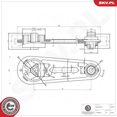 Abbildung von ESEN SKV 75SKV231 Motorlager hinten Gummimetalllager Aluminium, Gummi 266mm 52mm NISSAN: Note I, MICRA 3, NV200 / Evalia Bus