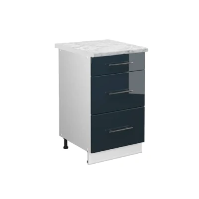 Abbildung von Vicco Küchenschränke Fame Line, Dunkelblau Hochglanz, 50 cm, AP Marmor