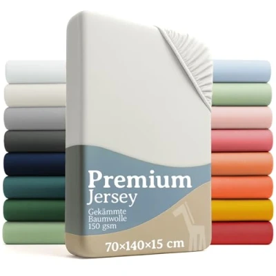 Abbildung von Laleni Premium Spannbettlaken 60/70 x 120/140 cm Babybett 2er Set Oeko TEX zertifiziertes Bettlaken 70x140 Kinderbett Kinderbettwäsche 100% Baumwolle 60x120 Baby Ivory
