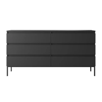 Abbildung von Selsey Kommode Schrank Aufbewahrungsschrank 150 cm Mit 6 Schubladen Schwarz Schwarze Beine Bemmi