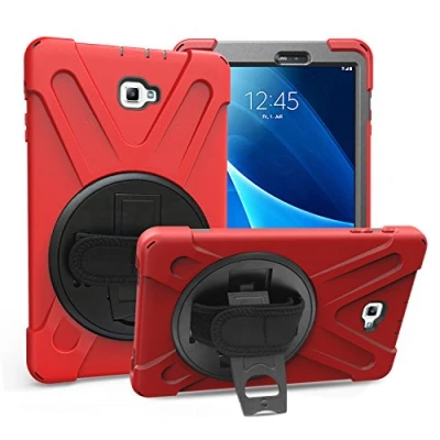 Abbildung von Gerutek Hülle für Galaxy Tab A 2016 10.1 (SM T580/T585) Heavy Duty Rugged Fullbody Stoßfest 360 Grad Kickstand und Hand/Shoulder Strap Drop Schutzhülle Samsung A6 Tablet (Rot)