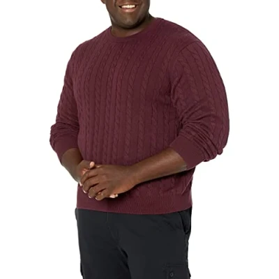 Abbildung von Amazon Essentials Herren Baumwoll Pullover mit Rundhalsausschnitt und Zopfmuster, Burgunderrot, L