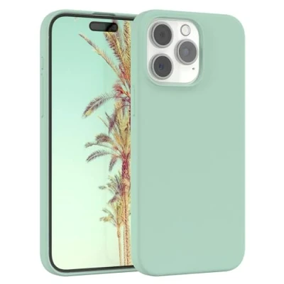 Abbildung von EAZY CASE Premium Silikon Handyhülle kompatibel mit iPhone 15 Pro Max Slimcover Kameraschutz und Innenfutter, Silikonhülle, Schutzhülle, Bumper, Handy Case, Hülle, Softcase, Mint Grün