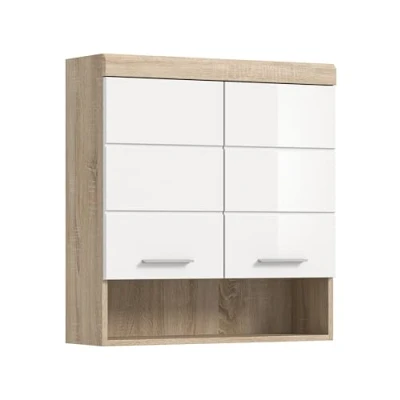 Abbildung von furnling Hängeschrank Scott 2 Türen, 1 offenes Fach, Stauraum, Badmöbel, Badschrank, 74 cm breit