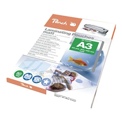 Abbildung von Peach Laminierfolien A3 80 mic 100 pouches matt beschreibbar Premiumqualität für beste Laminierergebnisse kompatibel mit Geräten aller Markenhersteller S PP580 15