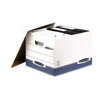 Abbildung von Bankers Box Archivboxen weiß/blau 33,5 x 40,4 29,2 cm