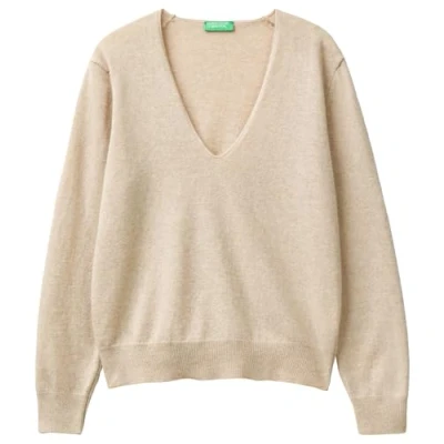 Abbildung von United Colors of Benetton Vneck IN PURE Strickpullover, Damen, Größe: Small, Beige
