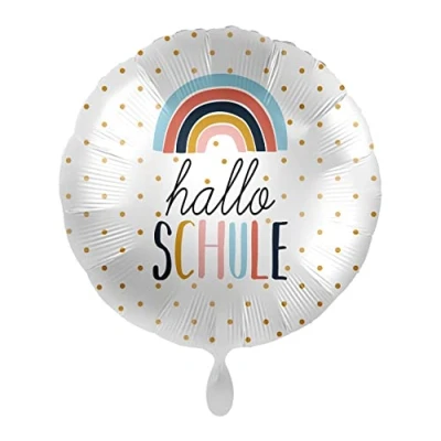 Abbildung von Folienballon Schulanfang &#039;Hallo Schule&#039; Luftballon Geschenk Schulkind zur Einschulung Schulstart Schulbeginn Ballon Regenbogen, Made in EU, Helium geeignet