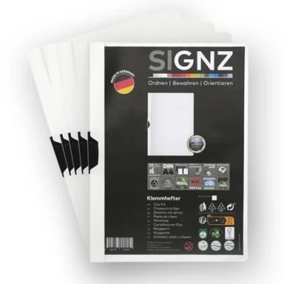 Abbildung von SIGNZ Klemmhefter DIN A4, 5 Stück, weiß, Für bis zu 60 Blatt, CO2 neutral hergestellt, made in Germany