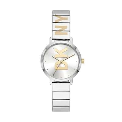 Abbildung von DKNY Damenuhr The Modernist, Dreizeigeruhrwerk, 32mm Silberfarbenes Legierungsgehäuse mit Edelstahlarmband, NY2999