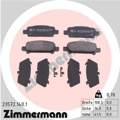 Abbildung von ZIMMERMANN 23572.140.1 Bremsbelagsatz mit akustischer Verschleißwarnung Foto entspricht Lieferumfang SUBARU: Impreza II Kombi, Forester