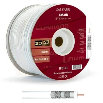 Abbildung von Lokmann 135dB Vollkupfer 7mm SAT Koaxial Antennenkabel 5 Fach 4K 8K UHD Weiss 50 Meter