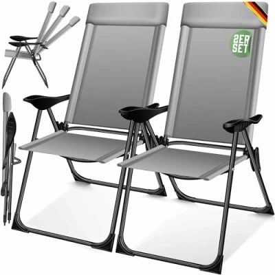 Abbildung von KESSER® 2er Set Gartenstuhl Hochlehner Alu Klappstuhl 7 Fach Verstellbar mit Armlehnen Atmungsaktiv klappbar Campingstuhl Balkonstuhl Klappsessel Garten Terrasse, Grau