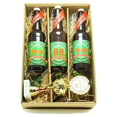 Abbildung von Bier Geschenk zum 88.Geburtstag Geburtstagsgeschenk achtundachtzigster Geburtstag Präsentkarton mit und Pokal 88.
