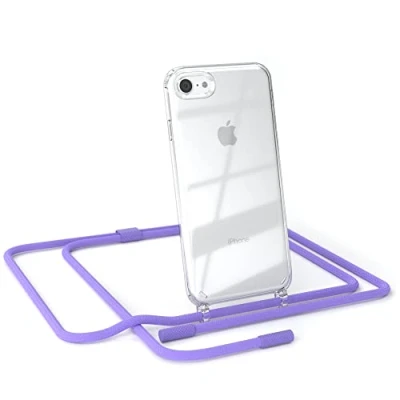 Abbildung von EAZY CASE kombinierbare Handyketten kompatibel mit iPhone SE (2022/2020) / 8/7, Transparente Silikon Hülle Umhängeband, abnehmbar durch abschraubbare Endstücke, Riemen, Lavendel Lila