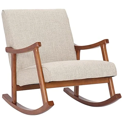 Abbildung von CLP Schaukelstuhl Morelia I Wippsessel Mit Stoff Bezug Holz In Walnuss Optik, Farbe:Creme