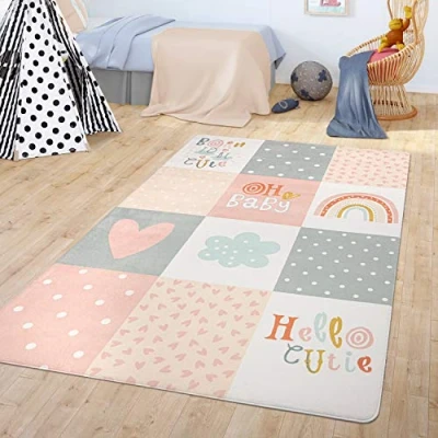 Abbildung von TT Home Teppich Kinderzimmer Kinderteppich Spielmatte Babymatte Modern Jungs Mädchen, Farbe: Pink, Größe:80x150 cm