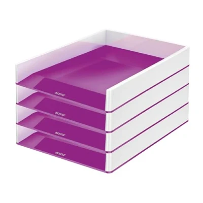 Abbildung von Leitz Briefkorb A4, 4er Pack, Zweifarbiges Design, Weiß/Violett, Duo Colour, WOW, 53611062
