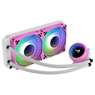 Abbildung von AeroCool MIRAGEL240PK, CPU Flüssigkeitskühlung, 2x12cm ARGB Lüfter, TDP 400W, Pink