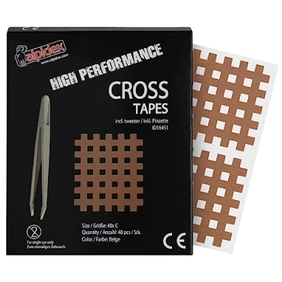 Abbildung von ALPIDEX Cross Tape 40 Stück Größe C beige Gitter Tapes Gitterpflaster Pflaster mit antistatischer Pinzette Gittertape Wasserfest Starker Kleber