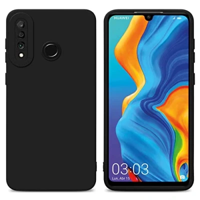 Abbildung von Cadorabo Hülle kompatibel mit Huawei P30 LITE Schutzhülle TPU Silikon Case Liquid Design Kameraschutz Slim Kratzfest Weiche Gummi Rundumschutz für in Schwarz
