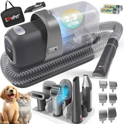 Abbildung von KESSER® Hundeschermaschine mit Staubsauger Leise Schermaschine AKKU Haustierpflegeset Zubehör für Hund &amp; Katze Tierhaarschneidemaschine 7in1 2.3L Staubbehälter sowie 7 Pflegewerkzeugen