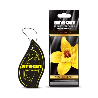 Abbildung von AREON Mon Auto Lufterfrischer Vanille Schwarz Duft Autoduft Hängend Aufhängen Anhänger Spiegel Pappe 2D Wohnung (Vanilla Black Set Pack x 3)