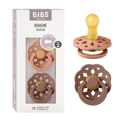 Abbildung von BIBS Boheme Schnuller 2er Pack. BPA frei. Kirschform Nippel, Größe 2 (6 18 Monate), Peach/Woodchuck