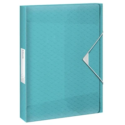 Abbildung von Esselte A4 Ablagebox, fasst 200 Blatt, 25 mm Rückenbreite, transparente Dokumentenaufbewahrungs Organisationsmappe zur Schreibtischorganisation, Colour&#039;Breeze Serie, Blau, 626259