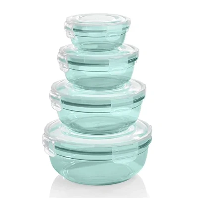 Abbildung von Grizzly Frischhaltedose 4er Vorratsdosen 0,4L, 0,8L, 1,4L, 2,3L rund, luftdicht, Mint, (4 tlg), Wasserdicht, Mikrowellengeeignet, aus Kunststoff