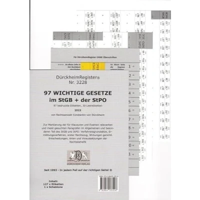 Abbildung von DürckheimRegister® StGB+StPO WICHTIGE §§ Im Strafrecht u Strafprozessrecht 2022: 155 Registeretiketten (sog. Griffregister) für dein StGB + StPO ... In jedem Fall auf der richtigen Seite®
