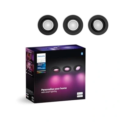Abbildung von Philips Hue White &amp; Color Ambiance Centura runde Einbauspots 3 er Pack, dimmbare Deckenlampen für das Lichtsystem mit 16 Mio. Farben, smarte Lichtsteuerung über Sprache und App, schwarz