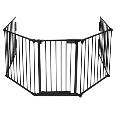 Abbildung von VOUNOT Kaminschutzgitter Metall, 5 Elemente inkl. Sicherheitstür, Ofenschutzgitter Faltbar, Tierschutzgitter Türschutzgitter für Kinder Sicherung, Schwarz 300x75 cm