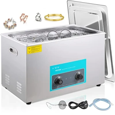 Abbildung von VEVOR Ultraschallreiniger 30L Ultraschall Reinigungsmaschinensteuerung mit 304 Edelstahlknopf, Heiztimer für Schmuck, Uhren, Brillen, Dentalinstrumente