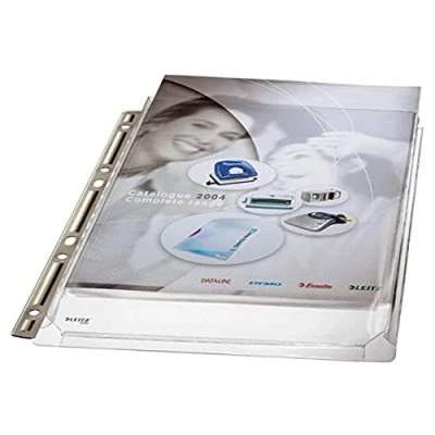 Abbildung von Leitz Maxi Prospekthüllen Set Stabil, 3 Stück, A4 Format mit metallverstärktem Lochrand, Ausdehnbar, Kapazität für 200 Blatt, 0,17 mm PVC Weichfolie, 47553003