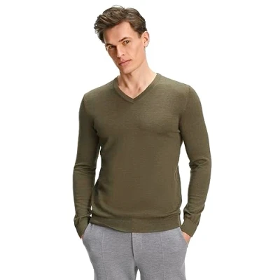 Abbildung von FALKE Herren Pullover Basic New Merino V Neck M PU Wolle weich hautfreundlich 1 Stück, Grün (Wood Melange 7358), 4XL