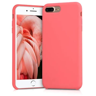 Abbildung von kwmobile Hülle kompatibel mit Apple iPhone 7 Plus/iPhone 8 Plus Silikon Handy Case Handyhülle weiche Oberfläche kabelloses Laden Neon Koralle