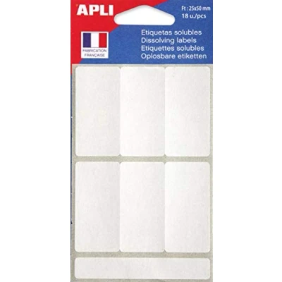 Abbildung von APLI 102545 Etiketten, weiß, löslich, 25 x 50 mm, 18 Stück