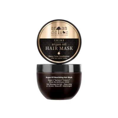 Abbildung von Argan Deluxe Haarmaske Arganöl Haarpflege gegen Frizz, Spliss, geschädigtes Haar, Haarbruch Shiny hair mask für sehr trockenes Haar Öl Haarkur aus Marokko 250 ml