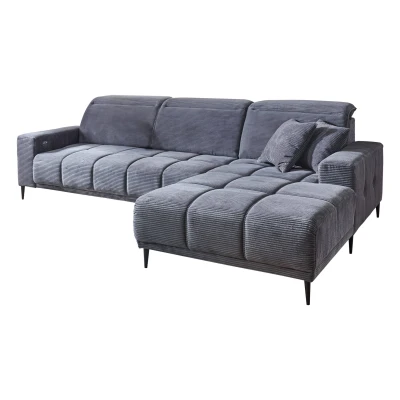 Abbildung von Massivart® Ecksofa MARISOL Cord grau / 286 cm, Cordsofa, Sitztiefenverstellung, Kopfteilverstellung, Nosagunterfederung