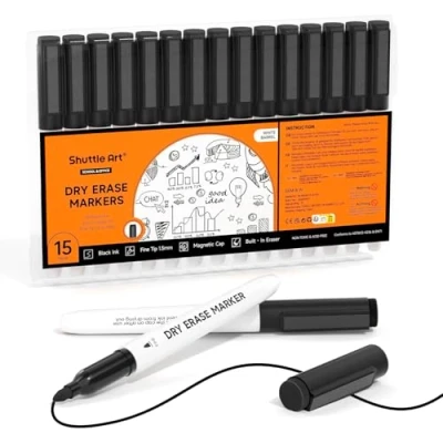 Abbildung von Shuttle Art whiteboard Marker schwarz, 15 magnetische stifte abwischbar Folienstift trocken fein, für Whiteboards, Schreibtafeln, Spiegel geeignet