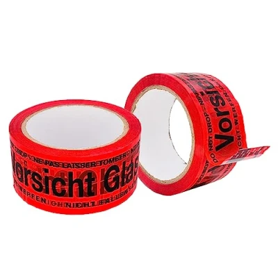 Abbildung von BIGtec 1 Rolle Paketklebeband Vorsicht Glas Klebeband Packband Paketband Verpackungsband Kartonband Standard 66m lang 48mm breit rot Verpackungsmaterial Paket Karton