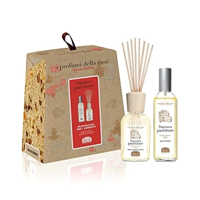 Abbildung von Helan Panettone Geschenkset mit Diffusoren für Zuhause, Schilfrohr Diffusor duftenden Holzstäbchen 100 ml + Raumspray Duft ml, Geschenkideen, Raumduft Made in