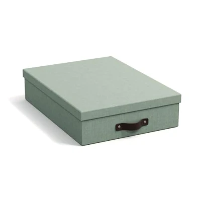 Abbildung von Bigso Box of Sweden OSKAR Dokumentenbox für A4 Papier, Broschüren usw. Schreibtischablage mit Deckel und Griff Aufbewahrungsbox aus Faserplatte Papier in Leinenoptik mintgrün