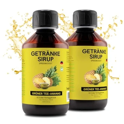 Abbildung von hCGC® Immunsystem Sirup SpeedBoost 2x 250ml, Vegan Zuckerfreies Getränkekonzentrat für 12,5L Fertiggetränk Fruchtsirup Booster mit Vitaminen, Magnesium &amp; L Carnitin Grüntee Ananas