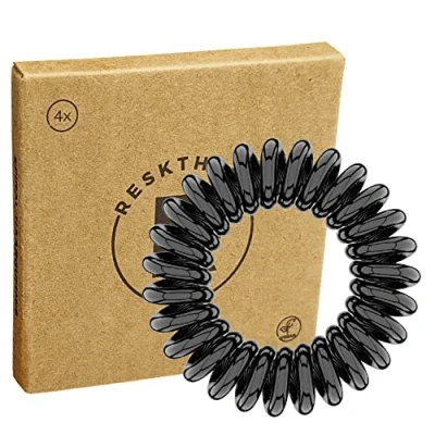 Abbildung von Reskthetic hochwertige Spiral Haargummi (schwarz), schonend zum Haar, nachhaltig, umweltfreundlich, (Telefonkabel, Zopfgummis) für Mädchen &amp; Frauen/Damen (4 x 3,5 cm)