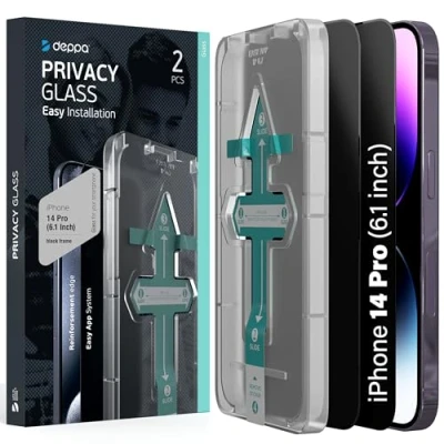 Abbildung von Deppa 2 Stück Sichtschutz für Iphone 14 Pro (6.1 Zoll) mit Schablone Privacy Anti Spy Glas, Folie, Schutzfolie, Schutzglas, Displayschutz, Sichtschutzfolie